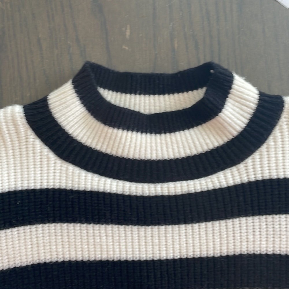 Philosophy Mock Neck Black and White Color blocked Striped Sweater, Small - Picture 6 of 8